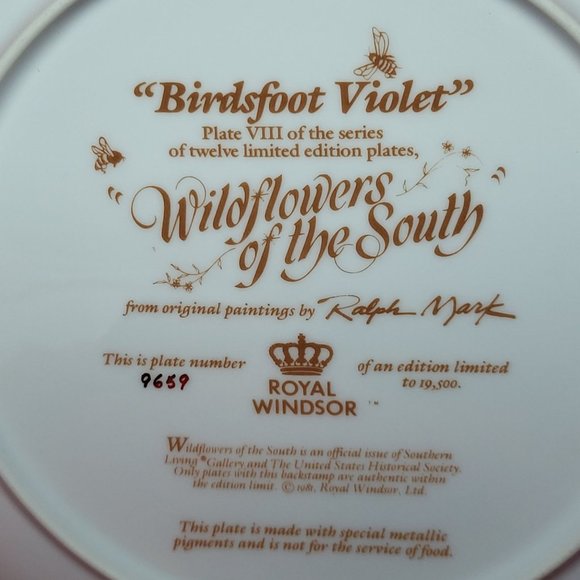 VTG Decorative Plate Royal Windsor Birdsfoot Violet Wildflowers of the South - Picture 4 of 12